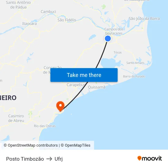 Posto Timbozão to Ufrj map