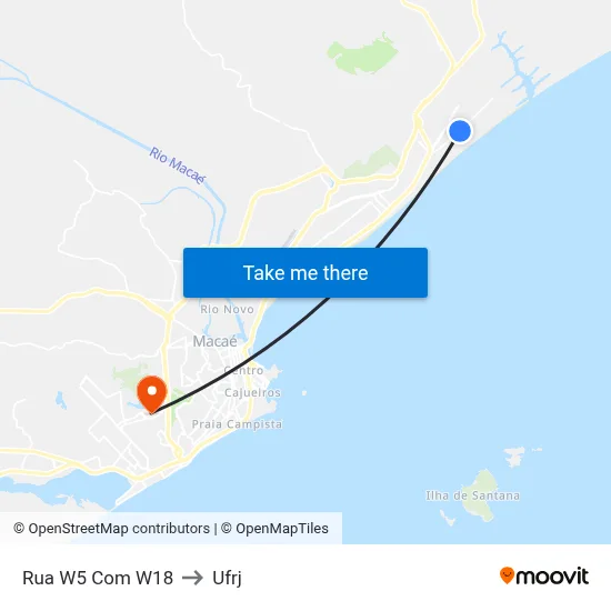 Rua W5 Com W18 to Ufrj map