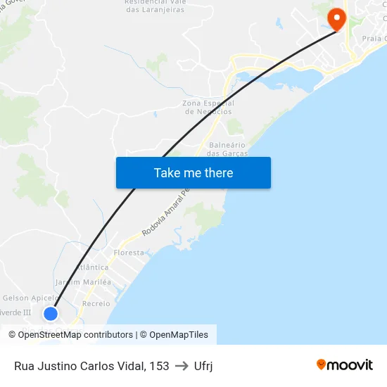 Rua Justino Carlos Vidal, 153 to Ufrj map