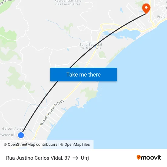 Rua Justino Carlos Vidal, 37 to Ufrj map