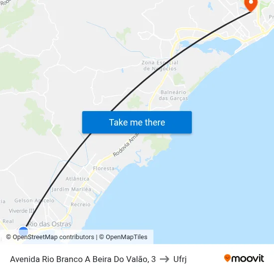 Avenida Rio Branco A Beira Do Valão, 3 to Ufrj map