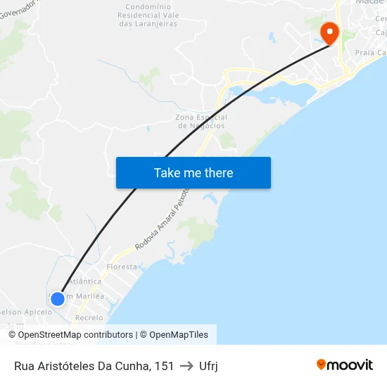 Rua Aristóteles Da Cunha, 151 to Ufrj map