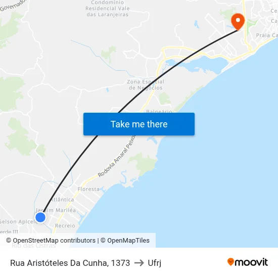 Rua Aristóteles Da Cunha, 1373 to Ufrj map