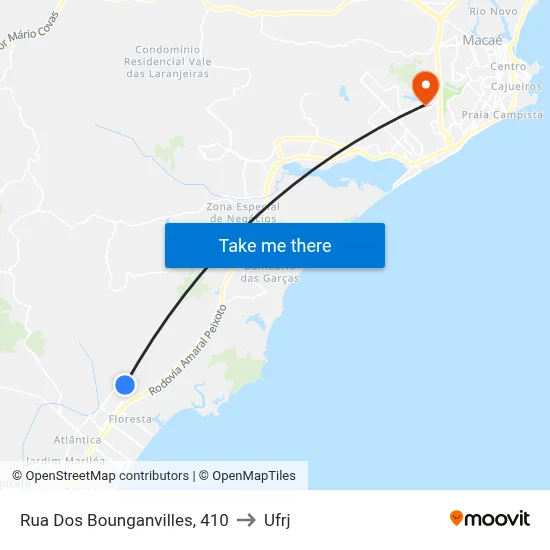 Rua Dos Bounganvilles, 410 to Ufrj map