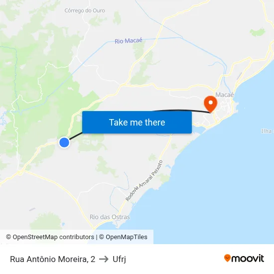 Rua Antônio Moreira, 2 to Ufrj map