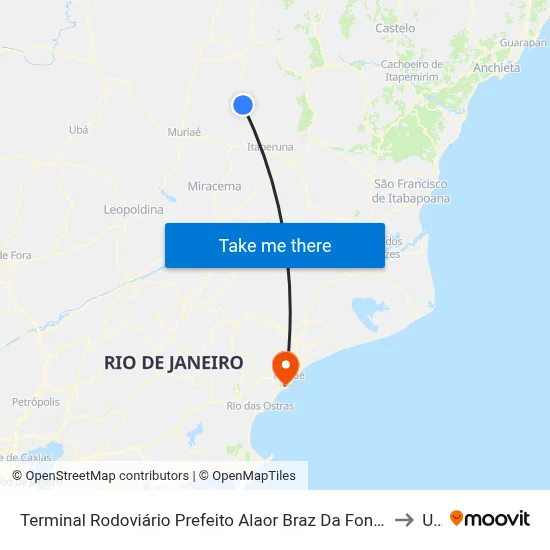 Terminal Rodoviário Prefeito Alaor Braz Da Fonseca (Porciúncula) to Ufrj map