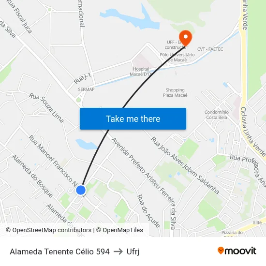 Alameda Tenente Célio 594 to Ufrj map