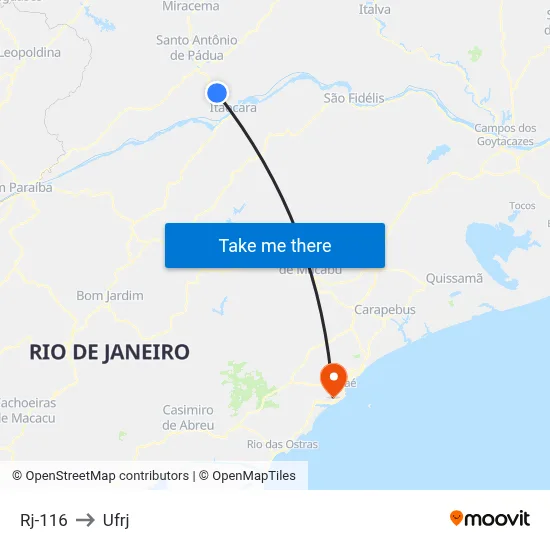 Rj-116 to Ufrj map