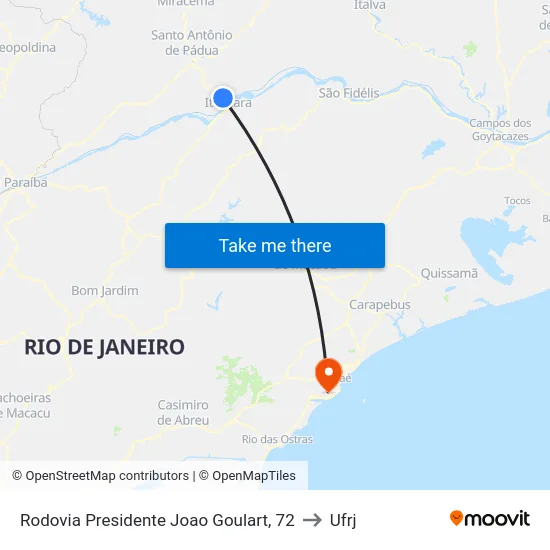 Rodovia Presidente Joao Goulart, 72 to Ufrj map