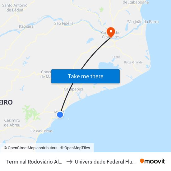 Terminal Rodoviário Álvaro Brum De Azevedo (Macaé) to Universidade Federal Fluminense - Uff - Campus Campos 2 map