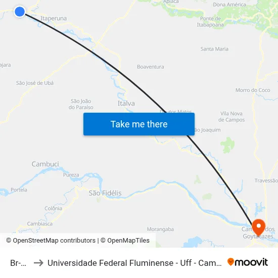 Br-356 to Universidade Federal Fluminense - Uff - Campus Campos 2 map
