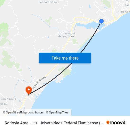 Rodovia Amaral Peixoto to Universidade Federal Fluminense (Campus Rio Das Ostras) map