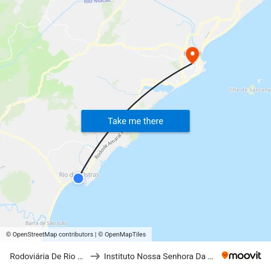 Rodoviária De Rio Das Ostras to Instituto Nossa Senhora Da Glória - Castelo map