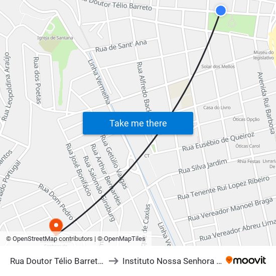 Rua Doutor Télio Barreto Próximo Ao 216 to Instituto Nossa Senhora Da Glória - Castelo map