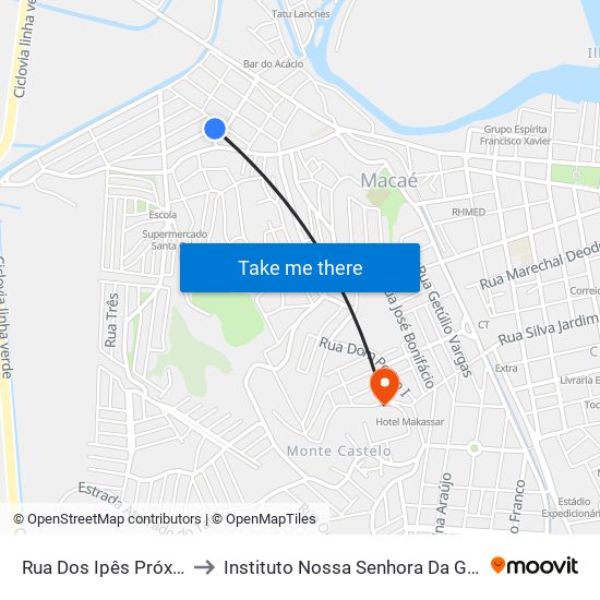 Rua Dos Ipês Próximo Ao 2 to Instituto Nossa Senhora Da Glória - Castelo map