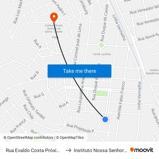 Rua Evaldo Costa Próximo Ao 29 | Jota Pavani to Instituto Nossa Senhora Da Glória - Castelo map