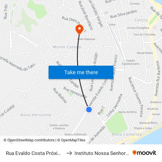 Rua Evaldo Costa Próximo Ao 475 | Sentrinho to Instituto Nossa Senhora Da Glória - Castelo map