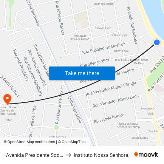 Avenida Presidente Sodré Próximo Ao 558 to Instituto Nossa Senhora Da Glória - Castelo map