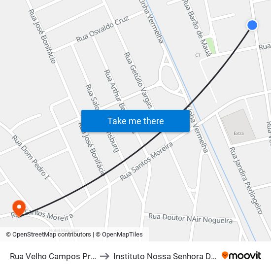 Rua Velho Campos Próximo Ao 630 to Instituto Nossa Senhora Da Glória - Castelo map