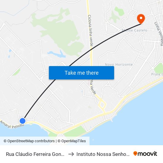 Rua Cláudio Ferreira Gonçalves Próximo Ao 310 to Instituto Nossa Senhora Da Glória - Castelo map