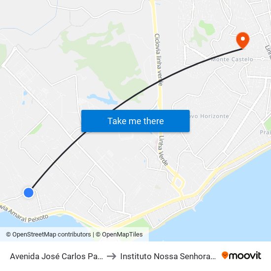 Avenida José Carlos Paes Próximo Ao 55 to Instituto Nossa Senhora Da Glória - Castelo map