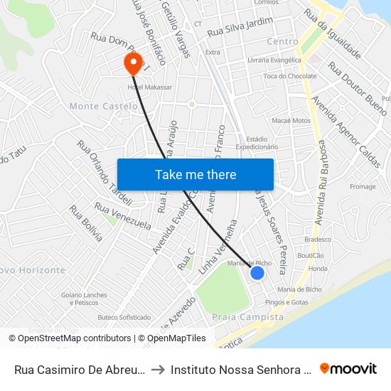 Rua Casimiro De Abreu Próximo Ao 245 to Instituto Nossa Senhora Da Glória - Castelo map