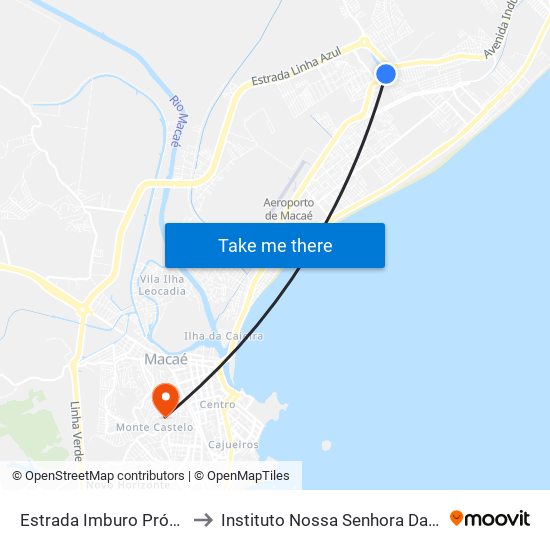 Estrada Imburo Próximo Ao 200 to Instituto Nossa Senhora Da Glória - Castelo map