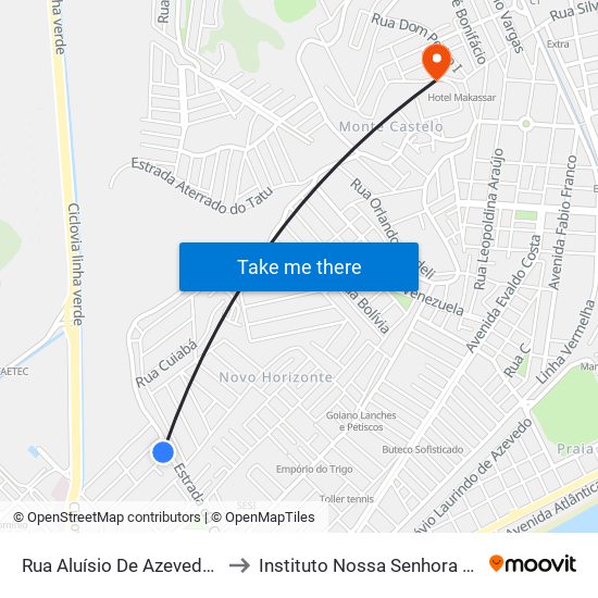 Rua Aluísio De Azevedo Próximo Ao 38 to Instituto Nossa Senhora Da Glória - Castelo map