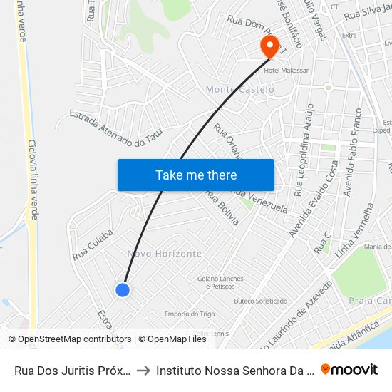 Rua Dos Juritis Próximo Ao 377 to Instituto Nossa Senhora Da Glória - Castelo map