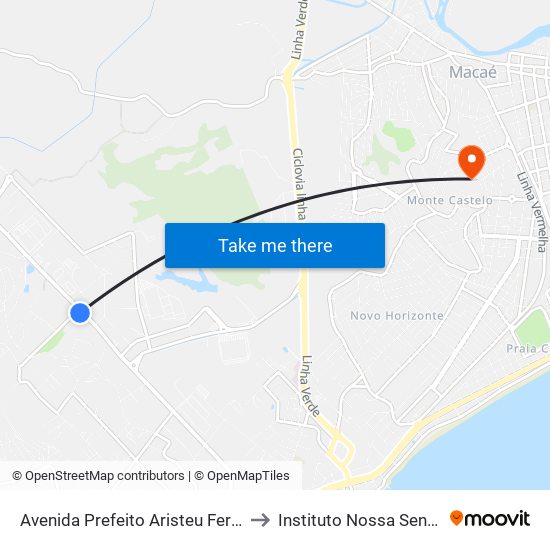 Avenida Prefeito Aristeu Ferreira Da Silva Próximo Ao 2155 to Instituto Nossa Senhora Da Glória - Castelo map