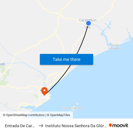 Entrada De Carapebus to Instituto Nossa Senhora Da Glória - Castelo map