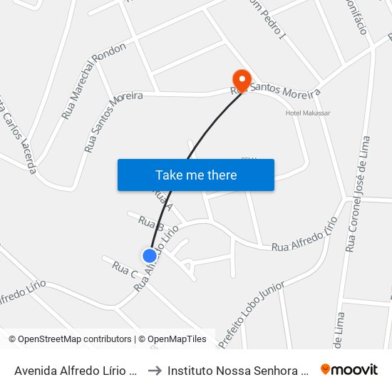 Avenida Alfredo Lírio Próximo Ao 298 to Instituto Nossa Senhora Da Glória - Castelo map