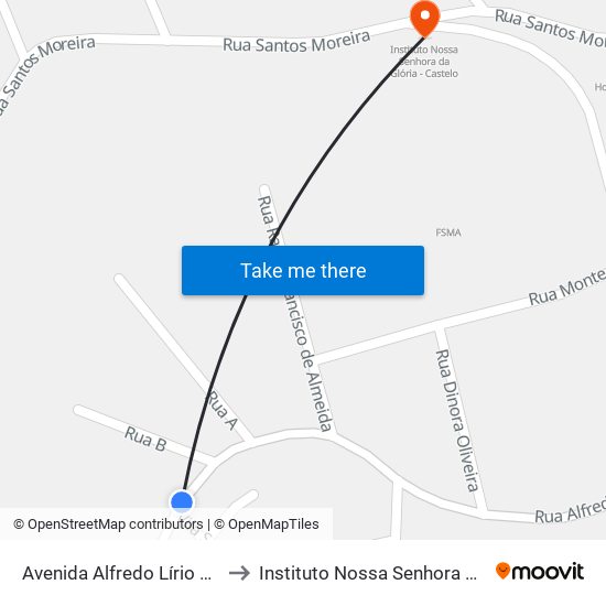 Avenida Alfredo Lírio Próximo Ao 283 to Instituto Nossa Senhora Da Glória - Castelo map