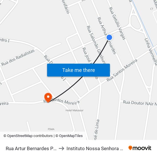 Rua Artur Bernardes Próximo Ao 110 to Instituto Nossa Senhora Da Glória - Castelo map