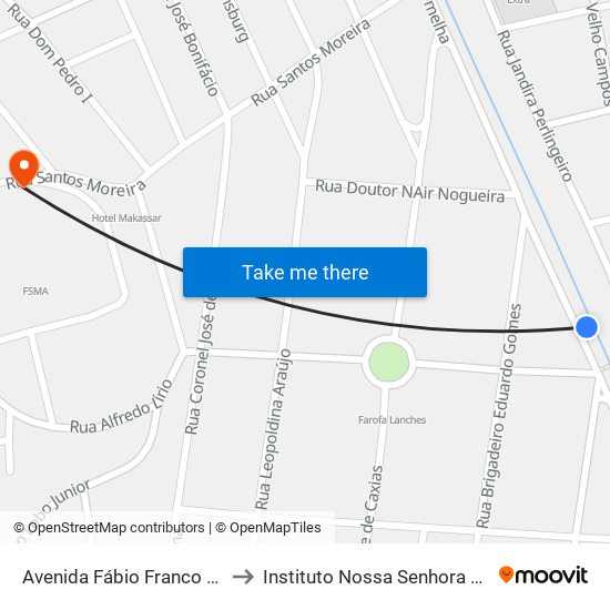 Avenida Fábio Franco Próximo Ao 245 to Instituto Nossa Senhora Da Glória - Castelo map