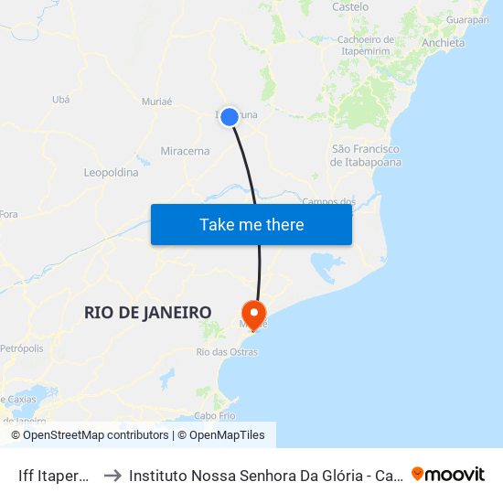 Iff Itaperuna to Instituto Nossa Senhora Da Glória - Castelo map