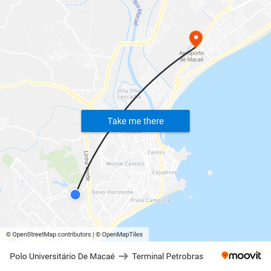 Polo Universitário De Macaé to Terminal Petrobras map