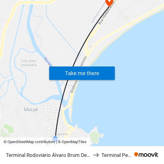 Terminal Rodoviário Álvaro Brum De Azevedo (Macaé) to Terminal Petrobras map