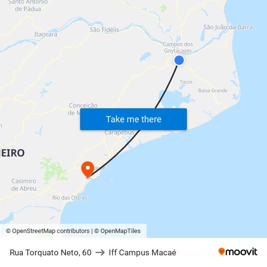 Rua Torquato Neto, 60 to Iff Campus Macaé map