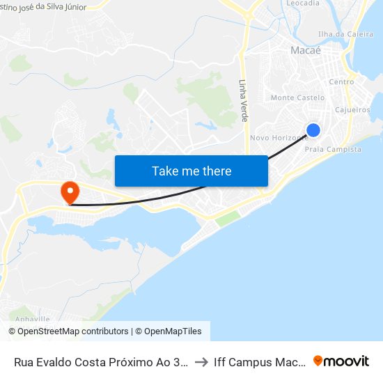 Rua Evaldo Costa Próximo Ao 385 to Iff Campus Macaé map