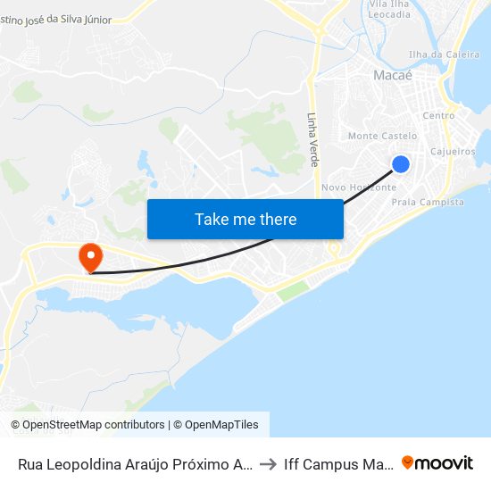 Rua Leopoldina Araújo Próximo Ao 835 to Iff Campus Macaé map