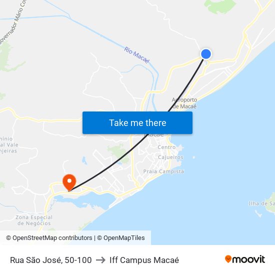 Rua São José, 50-100 to Iff Campus Macaé map