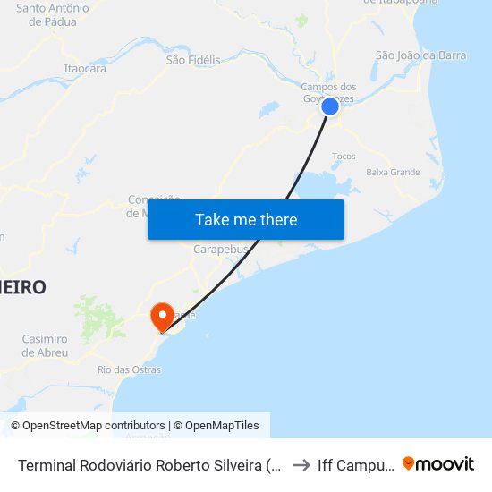 Terminal Rodoviário Roberto Silveira (Campos Dos Goytacazes) to Iff Campus Macaé map