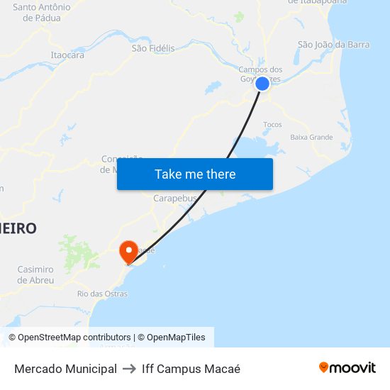 Mercado Municipal to Iff Campus Macaé map