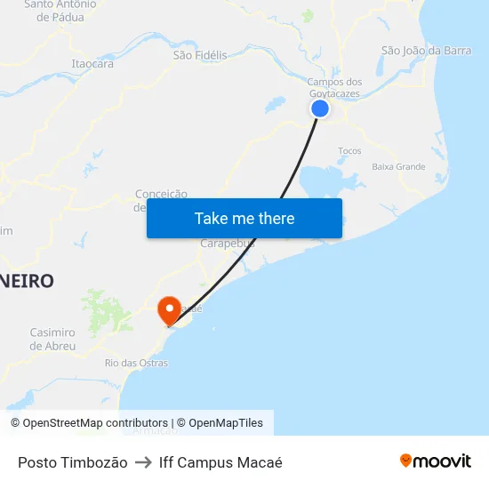 Posto Timbozão to Iff Campus Macaé map