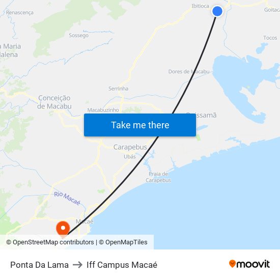 Ponta Da Lama to Iff Campus Macaé map