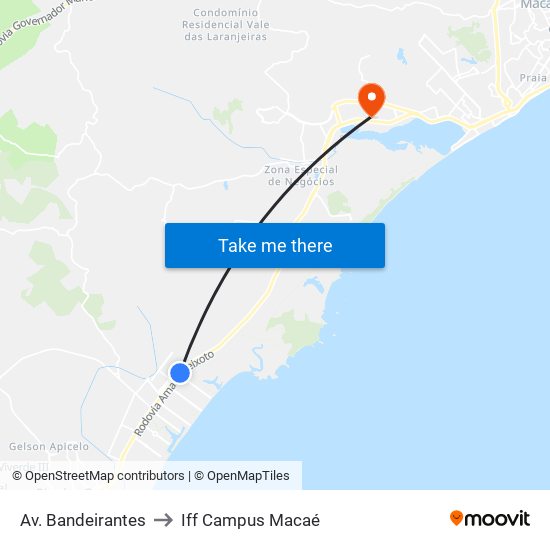 Av. Bandeirantes to Iff Campus Macaé map