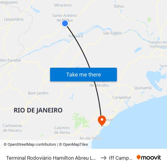 Terminal Rodoviário Hamilton Abreu Leite (Santo Antônio De Pádua) to Iff Campus Macaé map