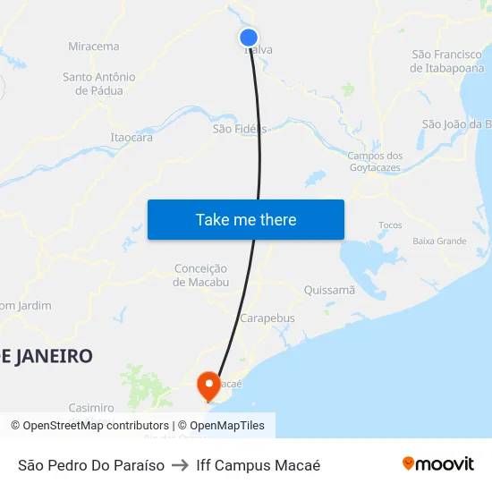 São Pedro Do Paraíso to Iff Campus Macaé map