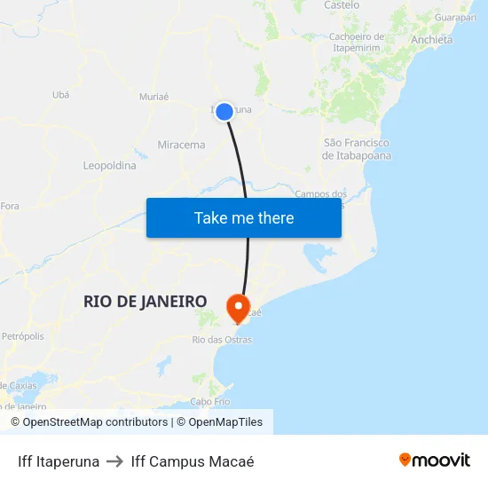 Iff Itaperuna to Iff Campus Macaé map